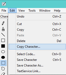 Copy Character Option in Edit Menu
