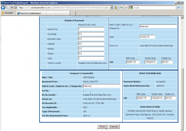 Copy of Challan and Print it