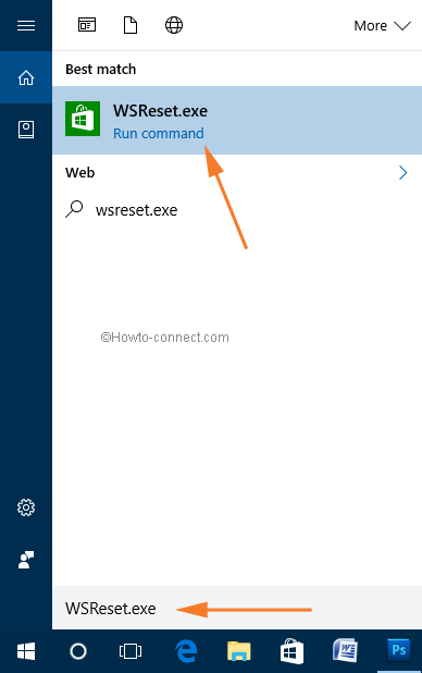 Cortana search WSReset command