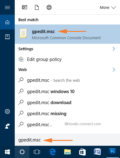 Cortana search bar - gpedit.msc