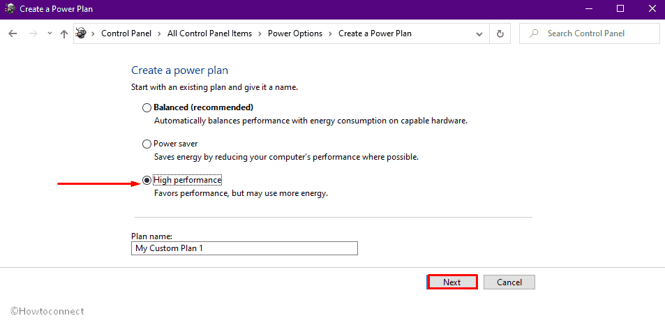 Create a new power plan if High Performance mode is missing