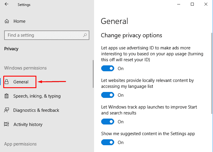 Customize App and Windows Permissions in Privacy Windows 10 image 3