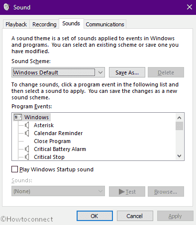 Customize Sound Scheme in Windows 10