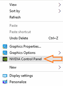 Desktop context menu NVIDIA Control Panel