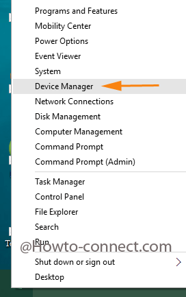Device Manager under the Power User Menu in Windows 10