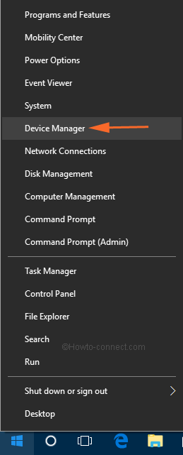 Device Manager under the Power user menu in Windows 10