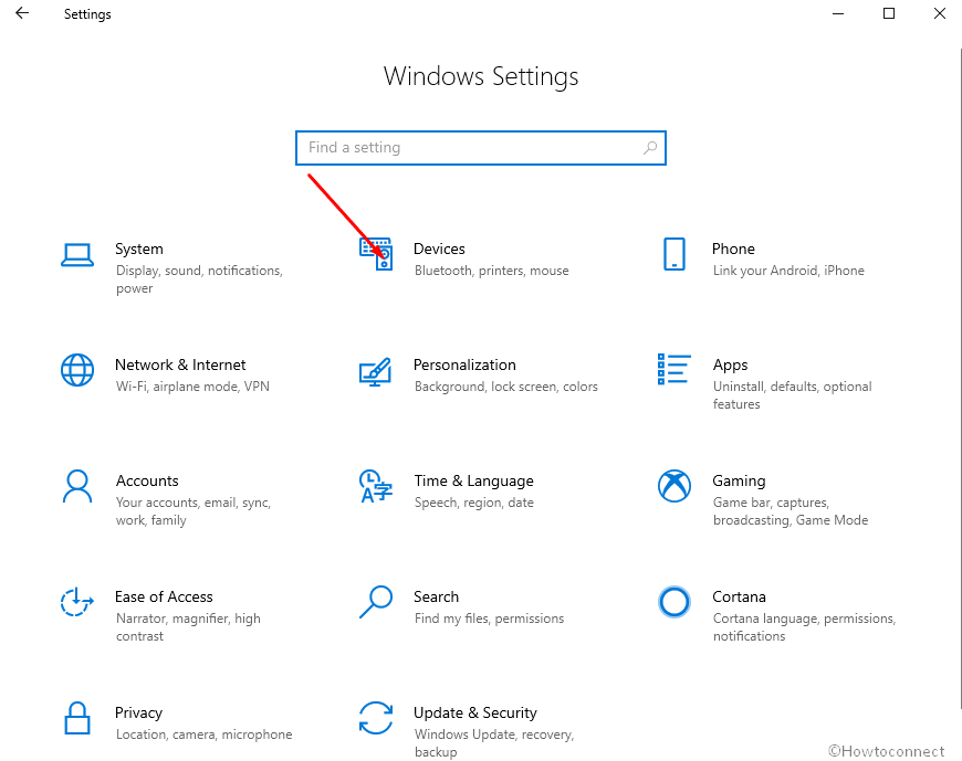 Devices Settings application Windows 10