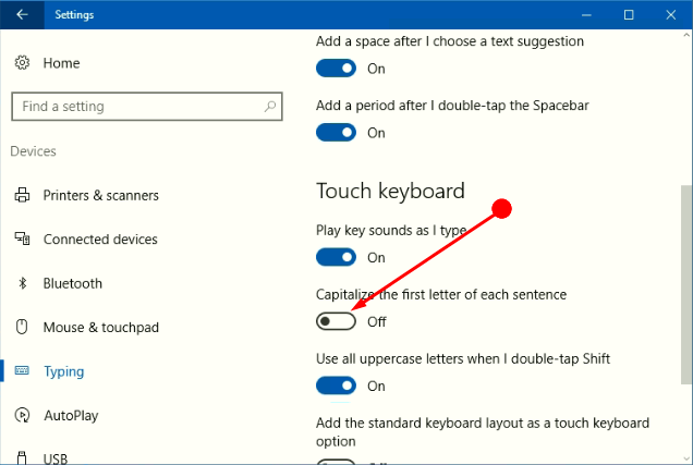 Disable 'Capitalize the First Letter of Each Sentence' in Windows 10 pic 2