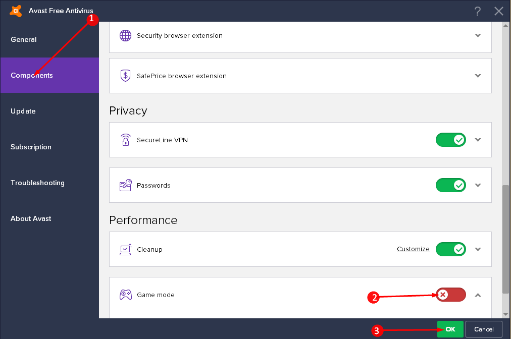 Disable Game Mode in Avast picture 4