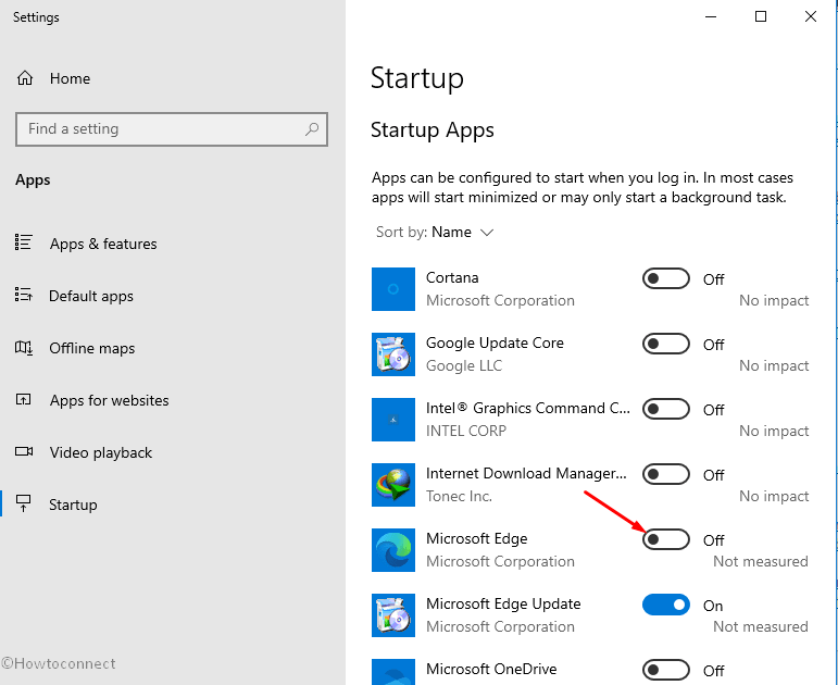 Disable Microsoft Edge Automatically Running at Startup from settings