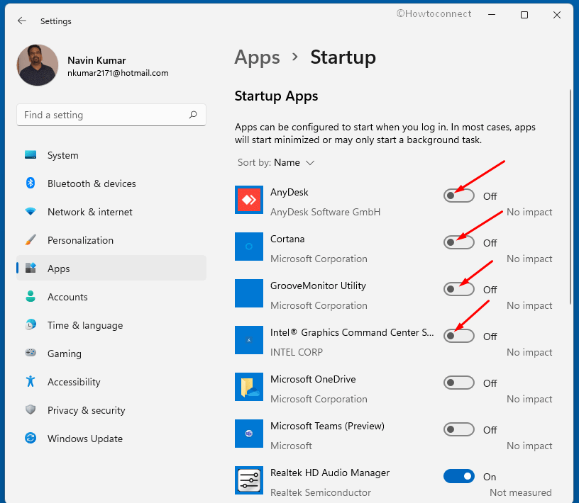 Disable Startup Programs in Windows 11 through settings