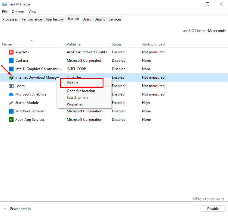 Disable Startup Programs in Windows 11 using task manager