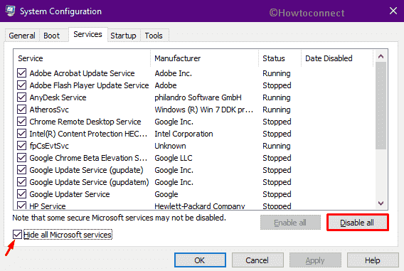 Disable all services except Microsoft's one