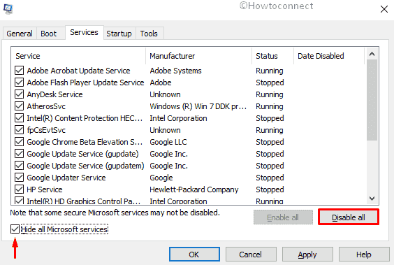 Disable all services except Microsofts one