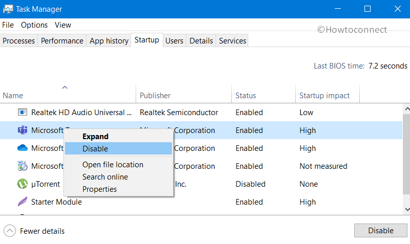 Disable startup services in Task Manager Windows 10 Pic 4
