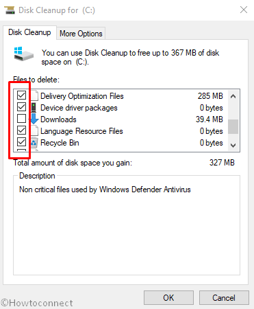 Disk cleanup ok button