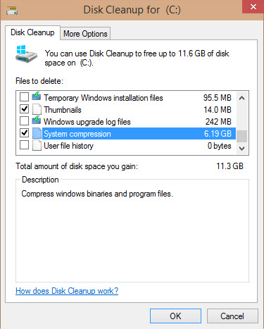 Include System Compression in Disk Cleanup on Windows 10