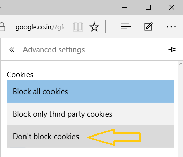 Don't block cookies on Edge