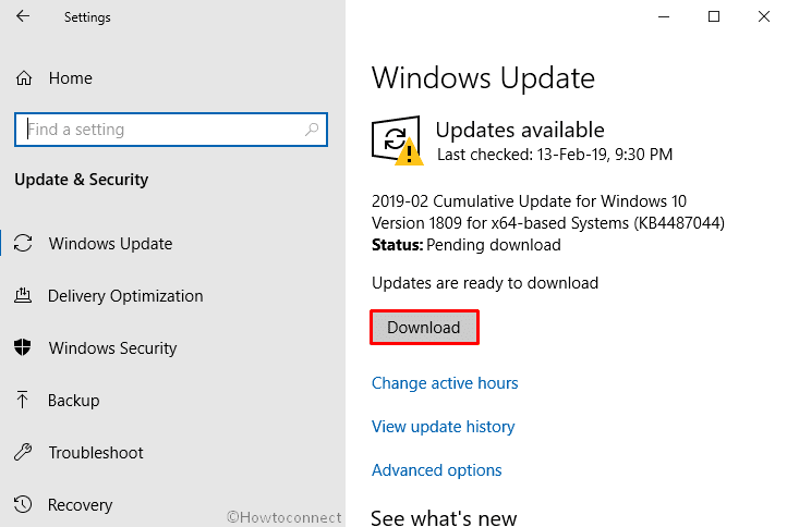Download button Windows update