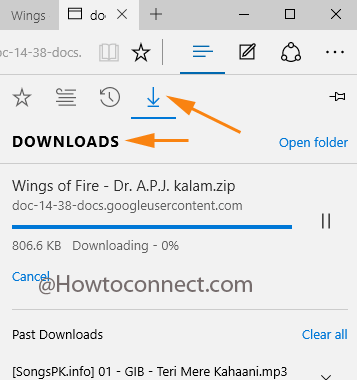 Downloads section under Hub icon