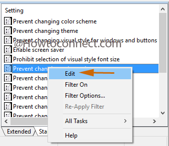 Edit option in the setting of prevent changing color and appearances