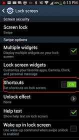 enable galaxy s4 lock screen shortcuts