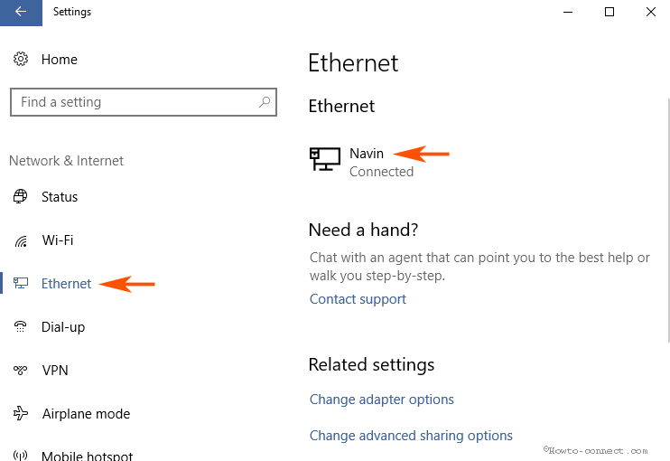 Enable Metered Connection for Ethernet on Windows 10 step 2
