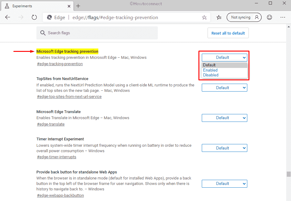 Enable Tracking Prevention in Microsoft Edge-Set the status to either enabled or disabled