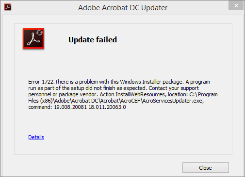 Error 1722 Adobe Acrobat DC update 21.001.20135