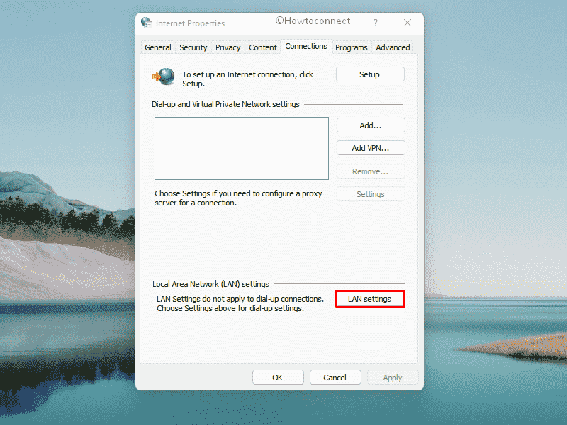 Error code 0x801901f5 in Windows 10 or 11 - Click LAN settings