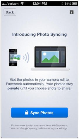 facebook photo sync start
