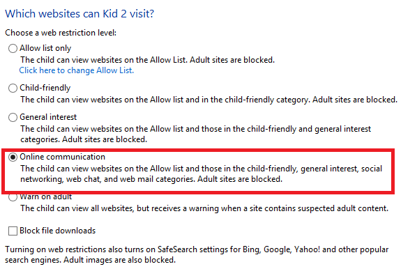 Activate Family Safety in Windows 8