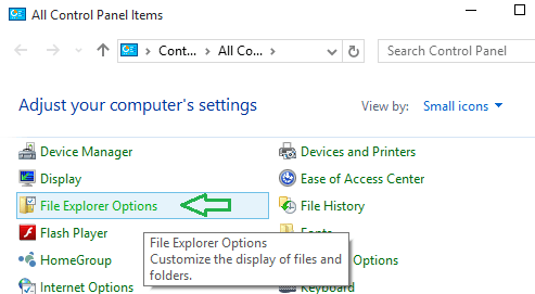 File Explorer Options icon in Control Panel