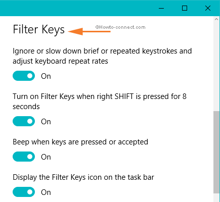 Filter key set of settings