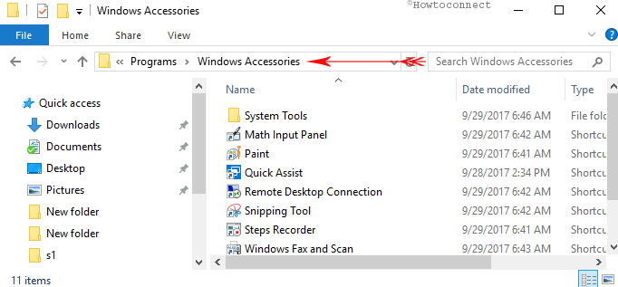 Find Accessories in Windows 10
