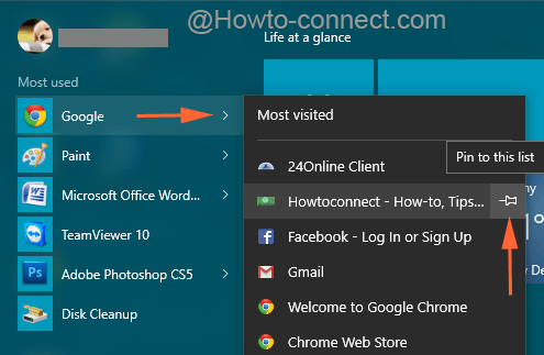Find out your desired webpage and click Pin symbol to Pin a Webpage in Jump List on Start Menu Windows 10