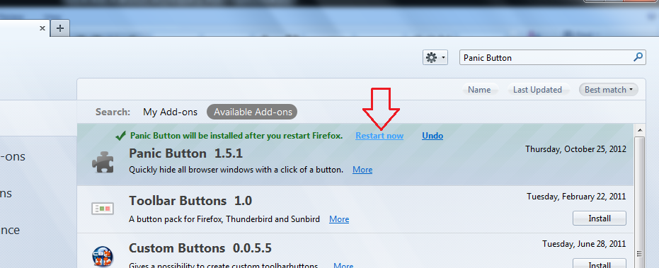 firefoxpPanic button add-ons launch