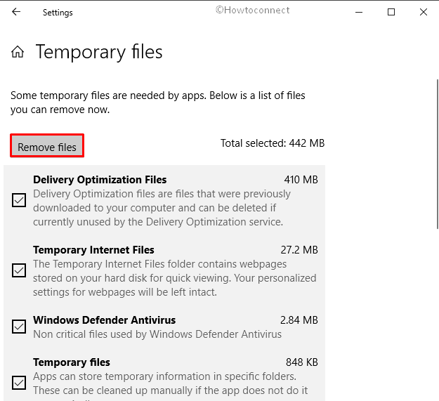 Remove files button on temporary files page
