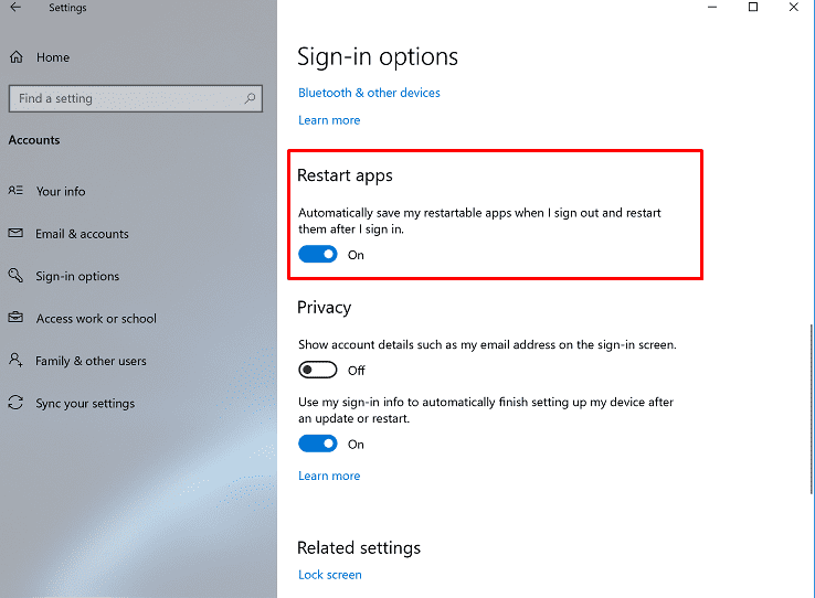 Flexibility in the Settings for restarting apps at sign-in