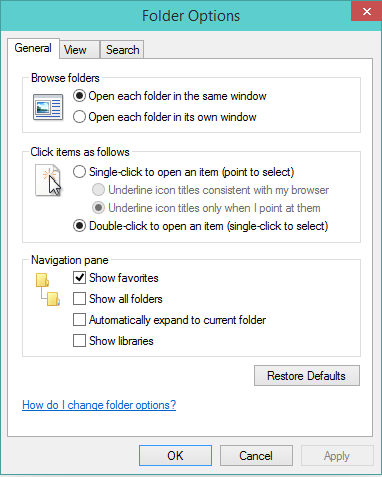 Folder Option Window