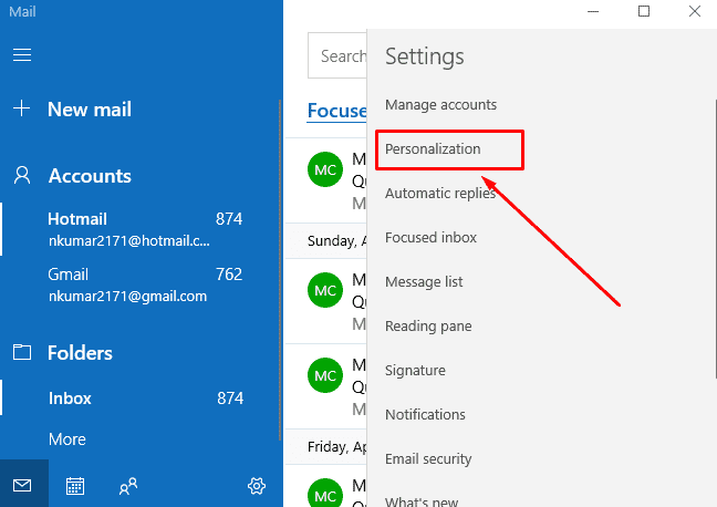 Folder and message spacing in Mail App Windows 11 or 10 image 3