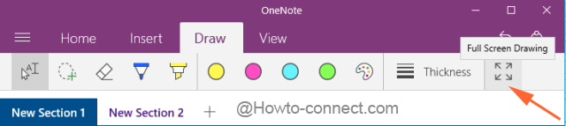 Full Screen Drawing button in Windows 10 OneNote app