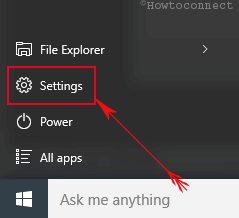 Gear icon of Settings under Start Menu