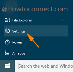Gear symbol of Settings app in Windows 10 Start Menu