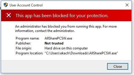 Get Rid of This app has been blocked for your protection on Windows 10 Pic 1