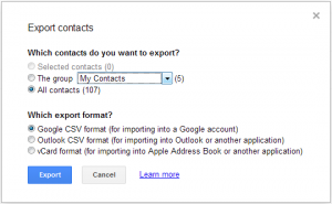 gmail account export options
