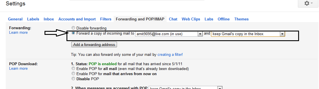 gmail settings to fordward address-1