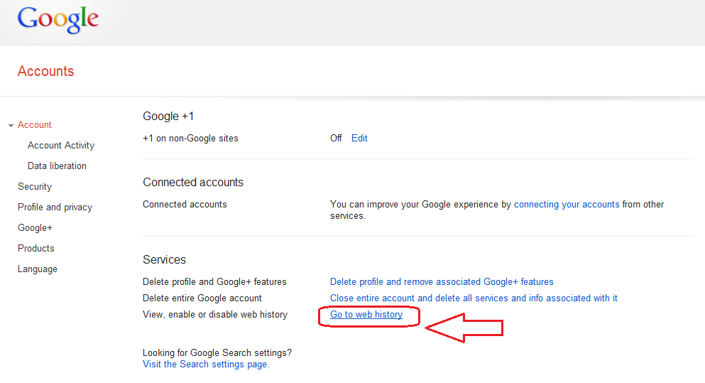 google account web history option