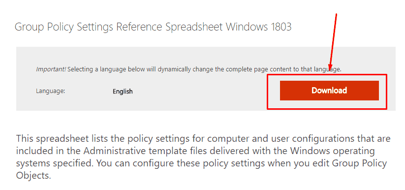 Group Policy Settings Spreadsheet Reference Windows 10 April 2018 Update