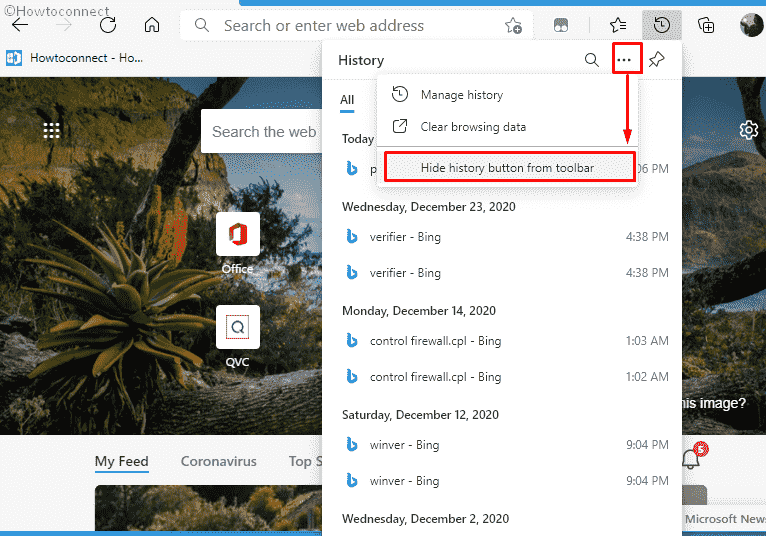 Hide History button from Toolbar in Microsoft Edge